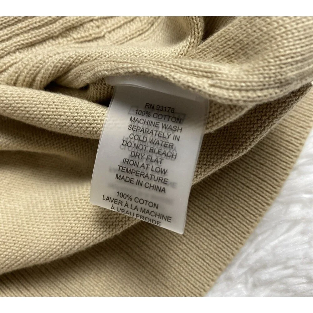 Elie Tahari Polo Shirt Sweater Mens XL Beige Tan Textured Knit Short Sleeve Zip